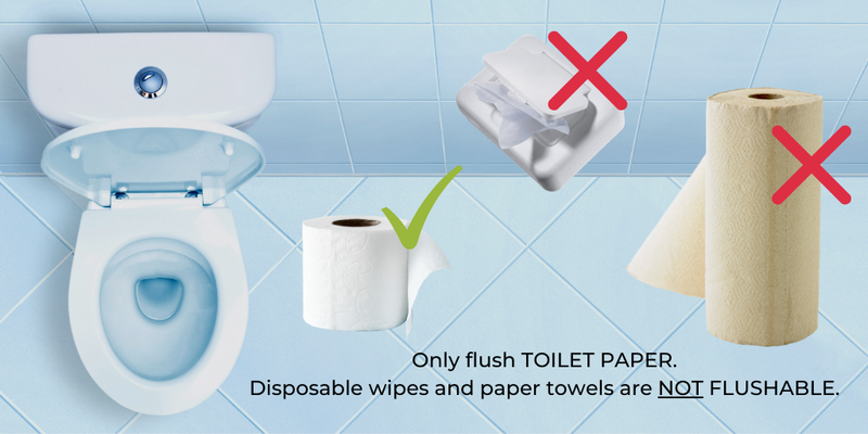 don't flush paper towels and wipes