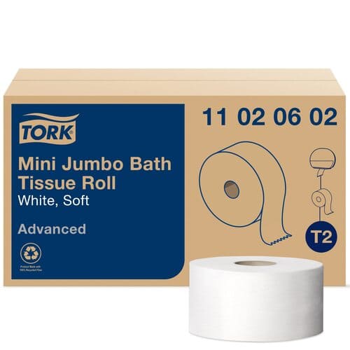 tork soft mini jumbo toilet paper roll white t2, advanced, 2 ply