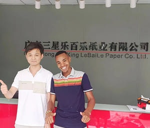 customer visiting our factory of manufacturing tissue jumbo rolls